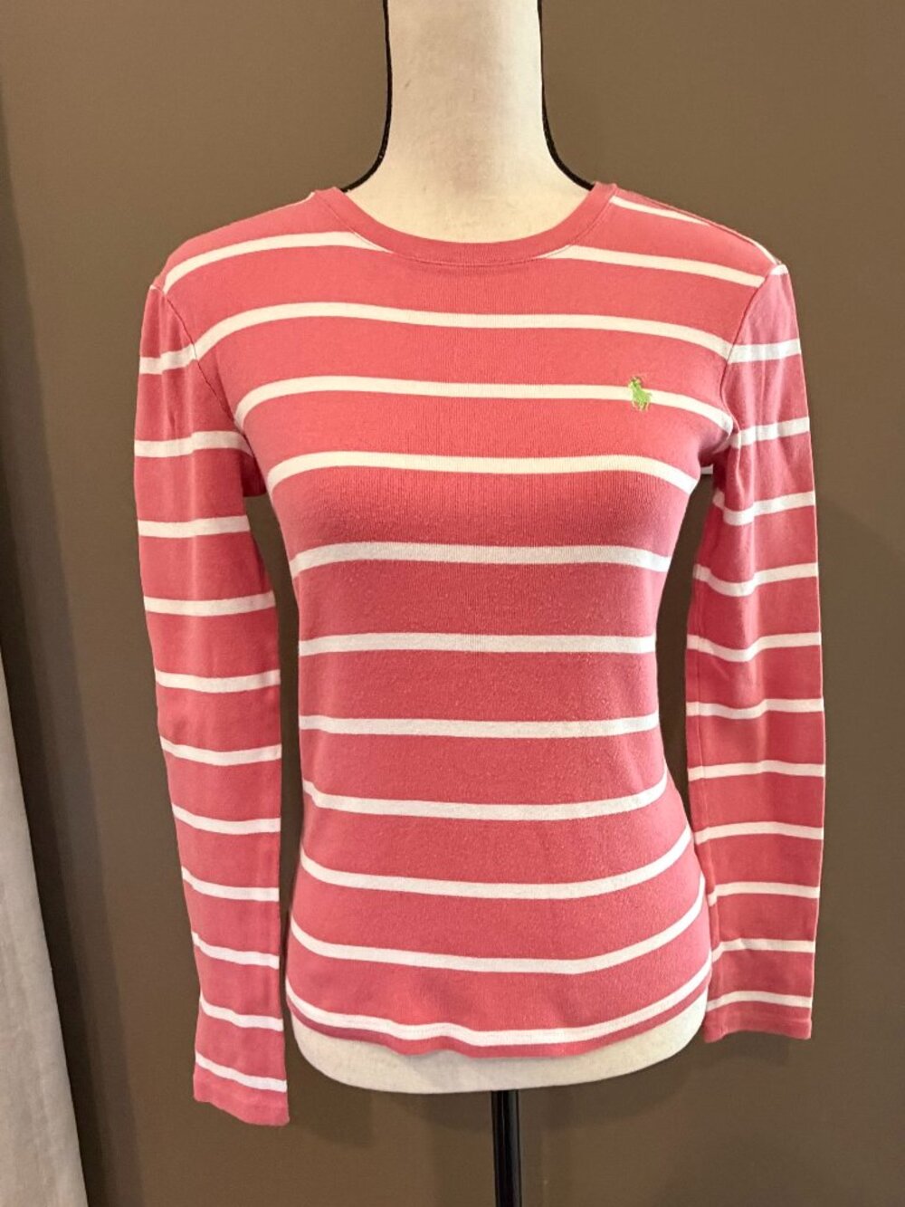 Ralph Lauren Sport Pink & White Long Sleeve Pullover Preppy, Size Medium